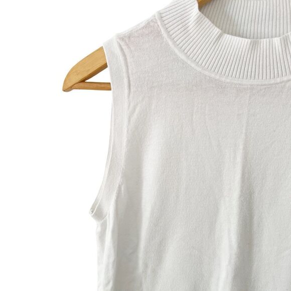 Loft White Mock Neck Sleeveless Knit Blouse - Picture 4 of 6